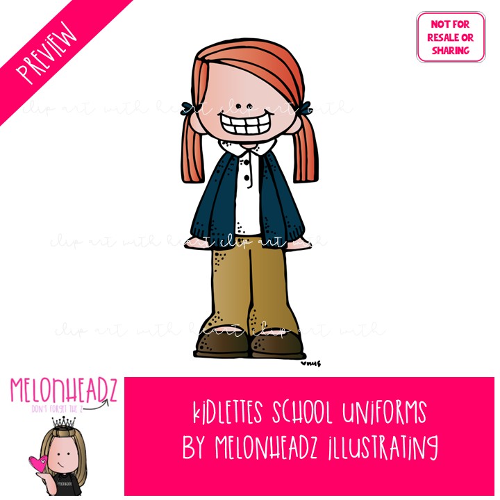 Kidlettes School Uniforms clip art, dress code COLORED Version - Image 2