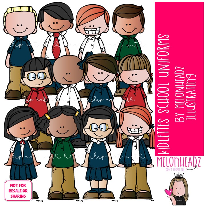 Kidlettes School Uniforms clip art, dress code COLORED Version