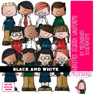 Kidlettes School Uniforms clip art, dress code BLACK AND WHITE