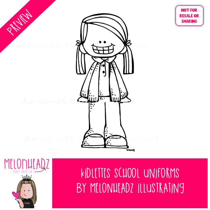 Kidlettes School Uniforms clip art, dress code BLACK AND WHITE - Image 2