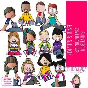 Kidlettes clip art, Sitting, criss cross COLORED Version