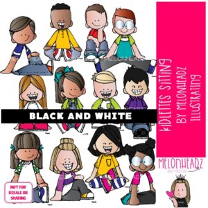 Kidlettes clip art, Sitting, criss cross BLACK AND WHITE