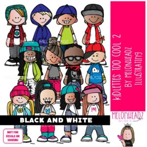 Kidlettes clip art, Too Cool 2, trendy BLACK AND WHITE
