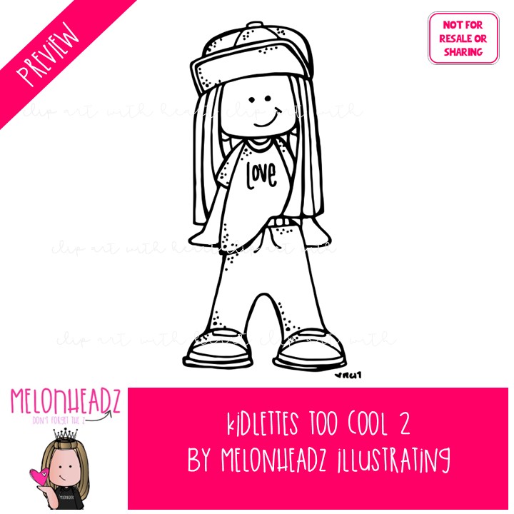 Kidlettes clip art, Too Cool 2, trendy BLACK AND WHITE - Image 2