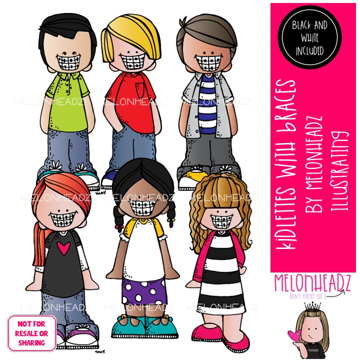 Kidlettes with Braces clip art, dental, teeth Mini