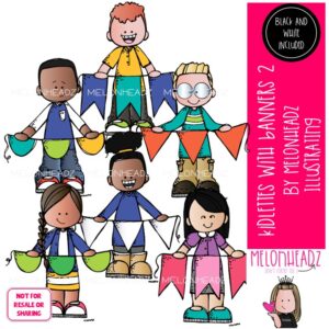 Kidlettes with banners clip art 2, blank Mini