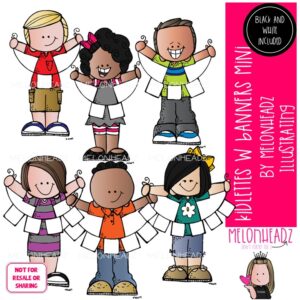 Kidlettes with Banners clip art, blank Mini