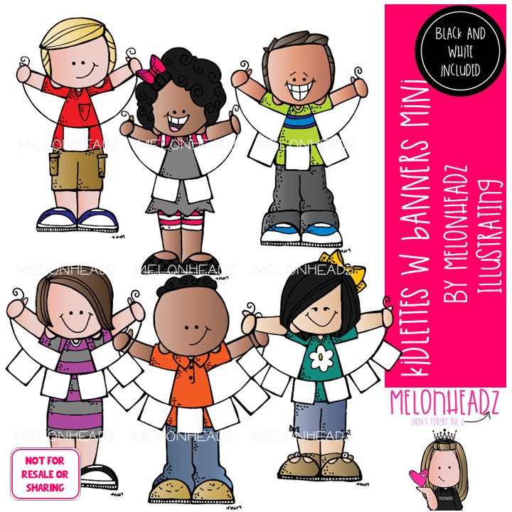 Kidlettes with Banners clip art, blank Mini