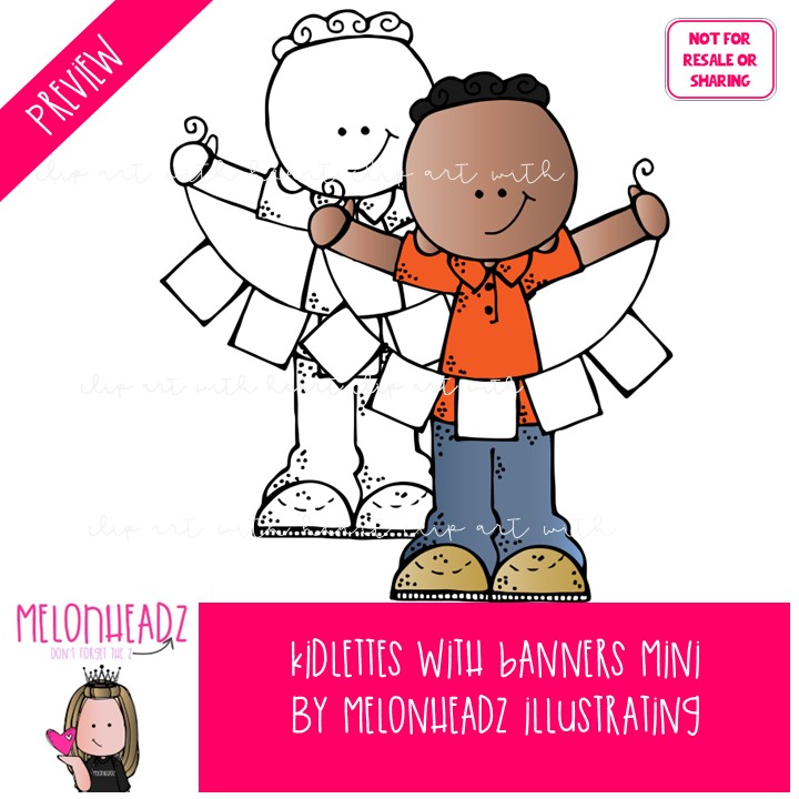 Kidlettes with Banners clip art, blank Mini - Image 2