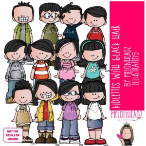 Kidlettes with Black Hair clip art, kid clip art COLORED Version