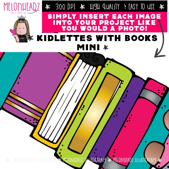 Kidlettes with Books clip art, library, reading Mini - Image 3