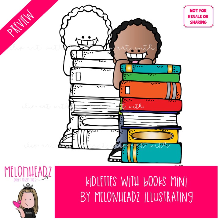 Kidlettes with Books clip art, library, reading Mini - Image 2