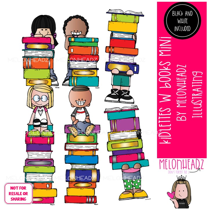 Kidlettes with Books clip art, library, reading Mini
