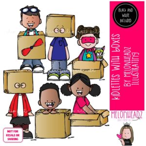 Kidlettes with boxes clip art, play, imagination Mini