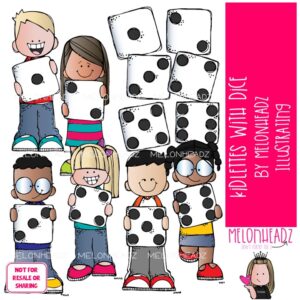 Kidlettes With Dice clip art, game, math COLORED Version