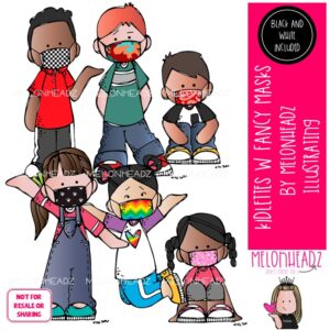 Kidlettes clip art, fancy masks, social distance, pandemic Mini