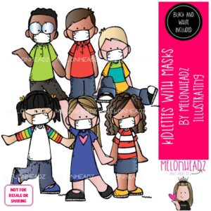 Kidlettes with masks clip art, social distance, pandemic Mini