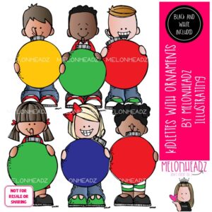 Kidlettes with Ornaments clip art, Christmas clip art Mini