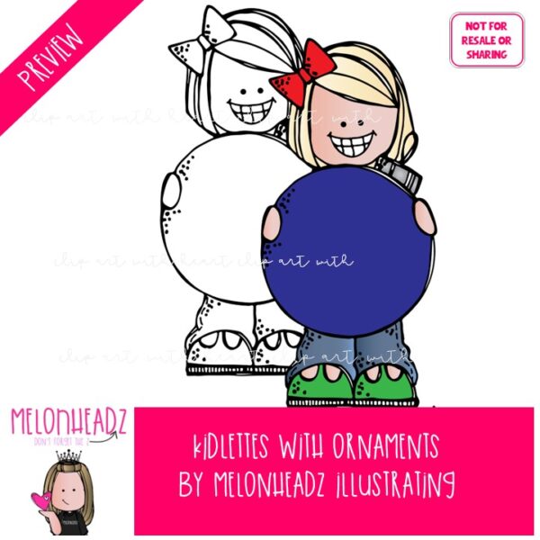 Kidlettes with Ornaments clip art, Christmas clip art Mini - Melonheadz