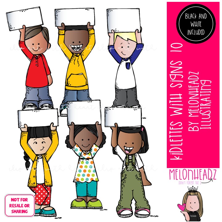 Kidlettes with Signs 10 clip art, frame, blank Mini