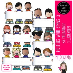 Kidlettes with big signs clip art 3, blank Mini