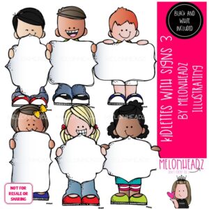Kidlettes with Signs 3 clip art, frame, blank Mini