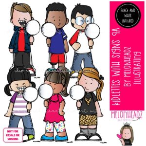 Kidlettes with Signs 9A clip art, paddle, blank Mini