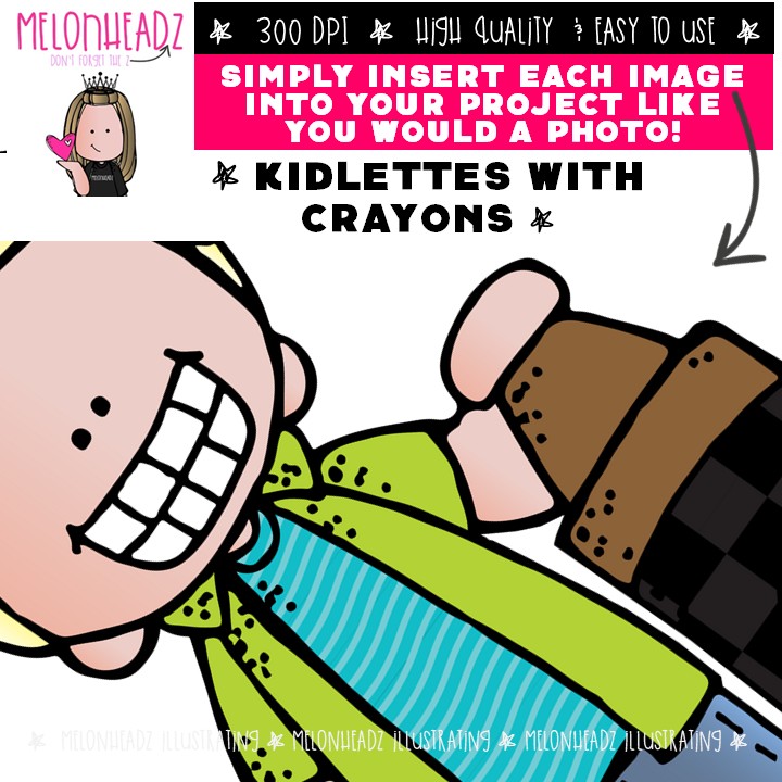 Kidlettes With Crayons clip art, school supplies, colors COLORED Version - Image 3