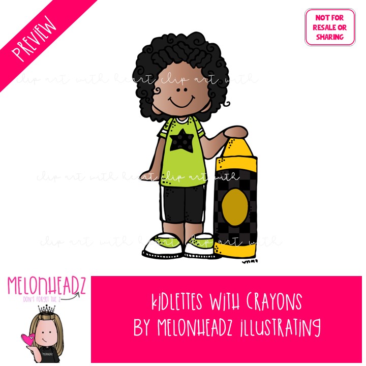 Kidlettes With Crayons clip art, school supplies, colors COLORED Version - Image 2
