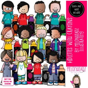 Kidlettes and Crayons clip art, school supplies, colors COMBO PACK