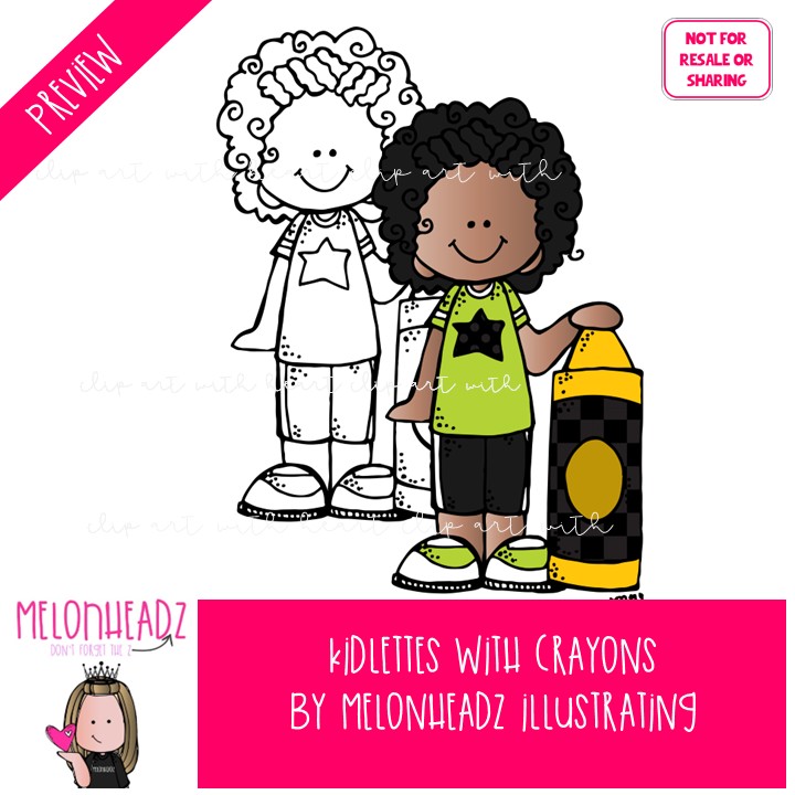 Kidlettes and Crayons clip art, school supplies, colors COMBO PACK - Image 2