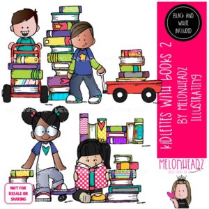 Kidlettes with Books clip art 2, library, reading Mini