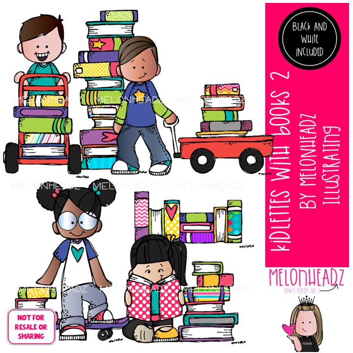 Kidlettes with Books clip art 2, library, reading Mini