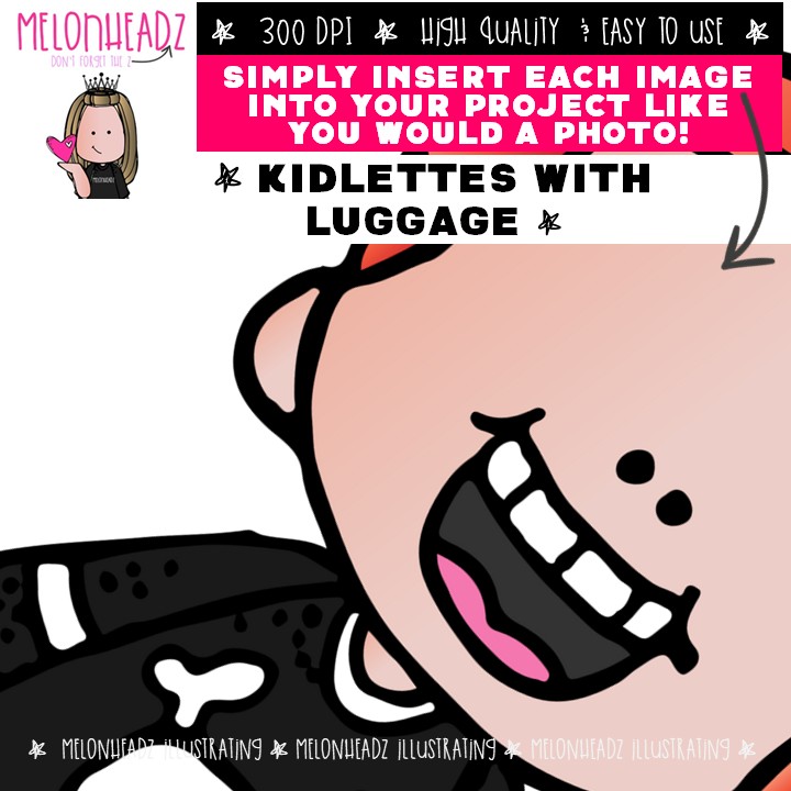 Kidlettes with Luggage clip art, vacation, travel COMBO PACK - Image 3