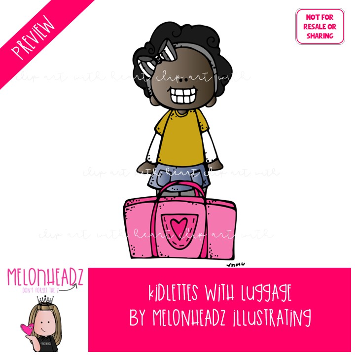 Kidlettes with Luggage clip art, vacation, travel COLORED Version - Image 2