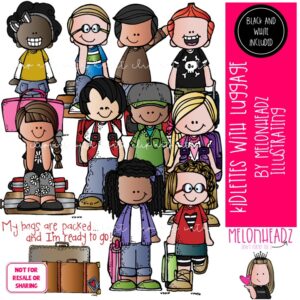 Kidlettes with Luggage clip art, vacation, travel COMBO PACK