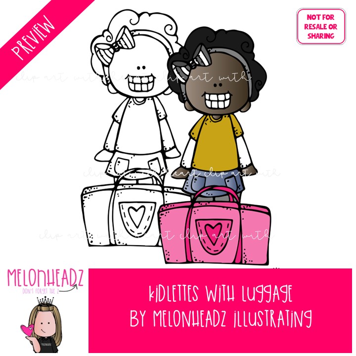 Kidlettes with Luggage clip art, vacation, travel COMBO PACK - Image 2