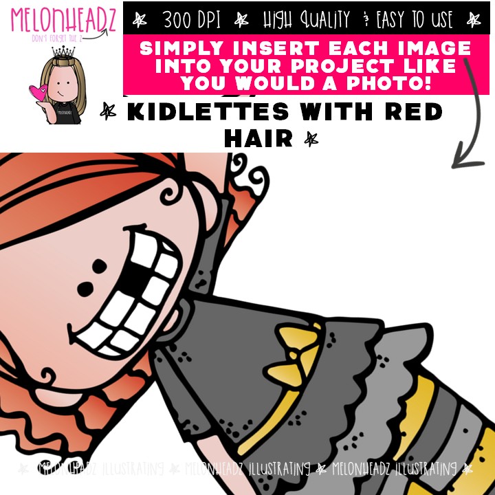 Kidlettes with Red Hair clip art, auburn COMBO PACK - Image 3