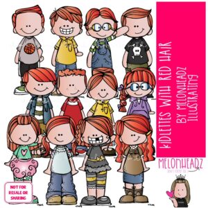 Kidlettes with Red Hair clip art, auburn COLORED Version