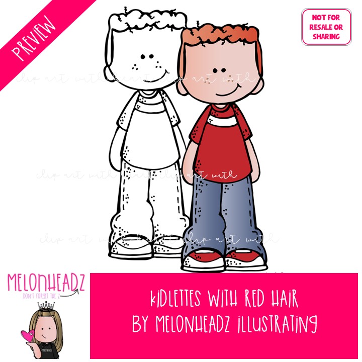 Kidlettes with Red Hair clip art, auburn COMBO PACK - Image 2