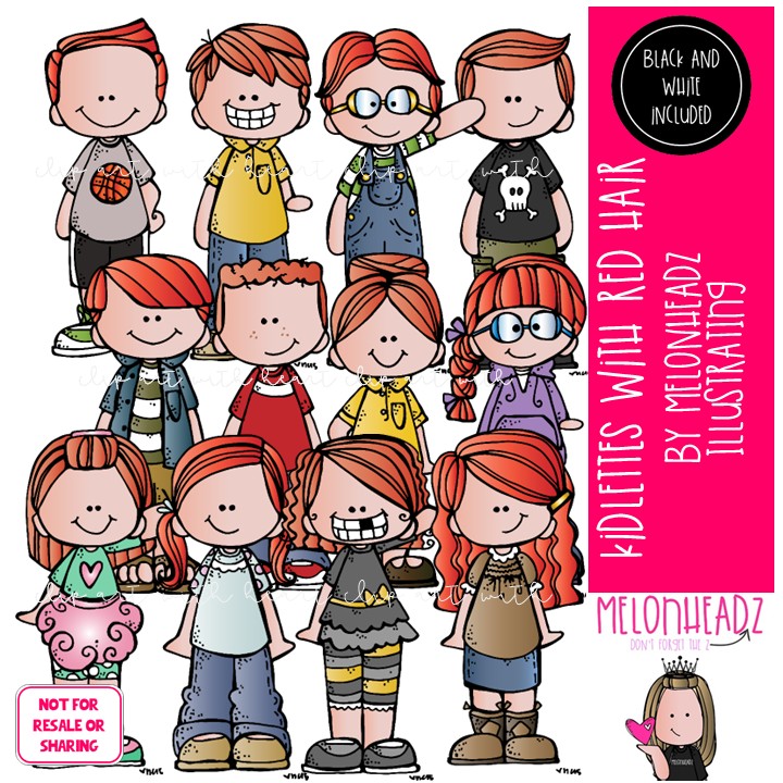 Kidlettes with Red Hair clip art, auburn COMBO PACK