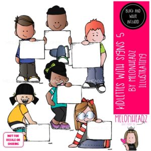 Kidlettes with signs 5 clip art, blank, frame Mini