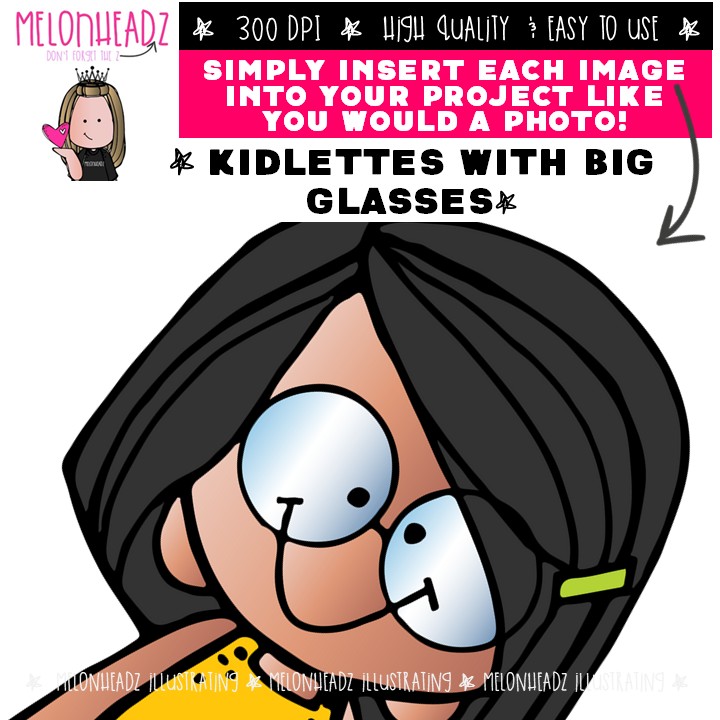 Kidlettes with big glasses clip art, kids with glasses clip art Mini - Image 3