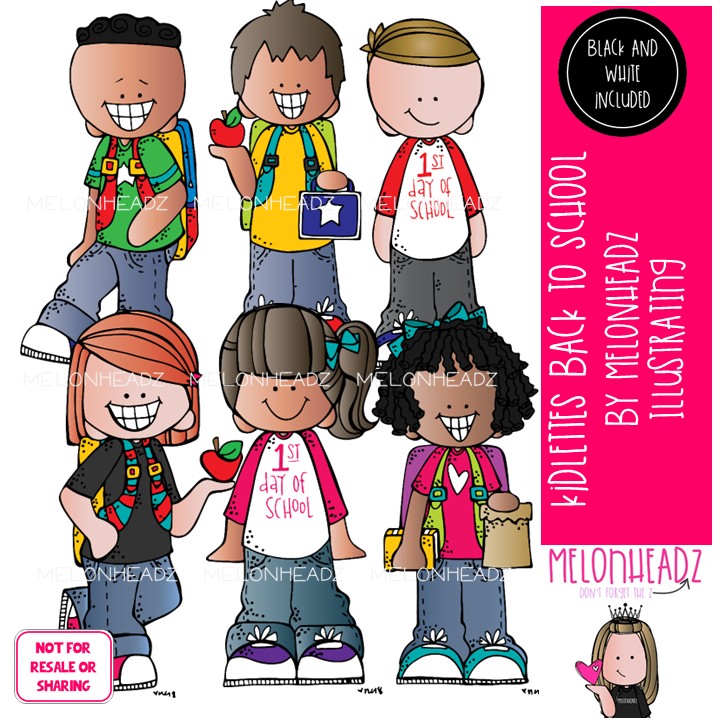 Kidlettes clip art, Back to School, First day Mini