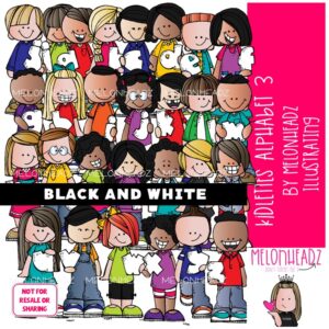 Kidlettes Alphabet clip art 3, letters clip art, punctuation BLACK AND WHITE