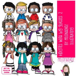 Kidlettes with Big Glasses clip art 2, Kids with glasses clip art COLORED Version