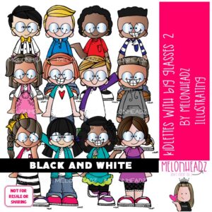 Kidlettes with Big Glasses 2, Kids with glasses clip art BLACK AND WHITE