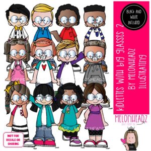 Kidlettes with Big Glasses 2, kids with glasses clip art COMBO PACK