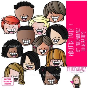 Kidlette Faces clip art 1, Kids clip art COLORED Version