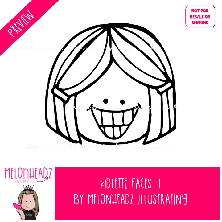 Kidlette Faces clip art 1, Kids clip art BLACK AND WHITE - Image 2